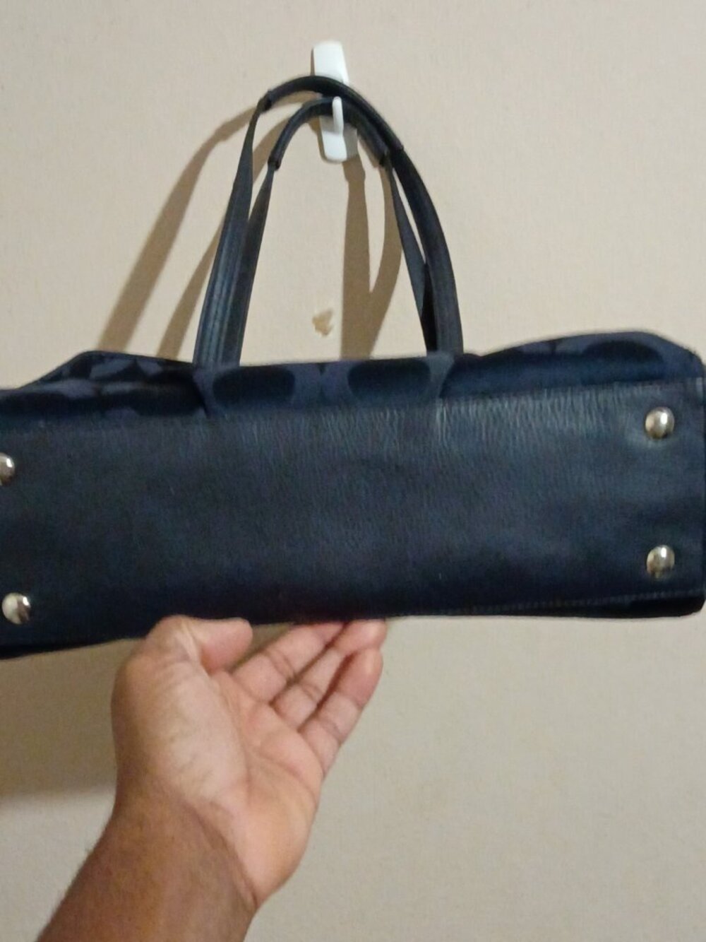 Coach Taylor Op Art Alexis Navy Blue Canvas Leather Carryall Tote Bag - Picture 4 of 10